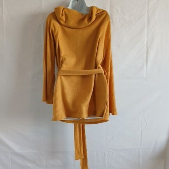 Ashley Stewart sweater yellow cowl neck ribbed sz 18 office wear travel casual - Picture 5 of 6